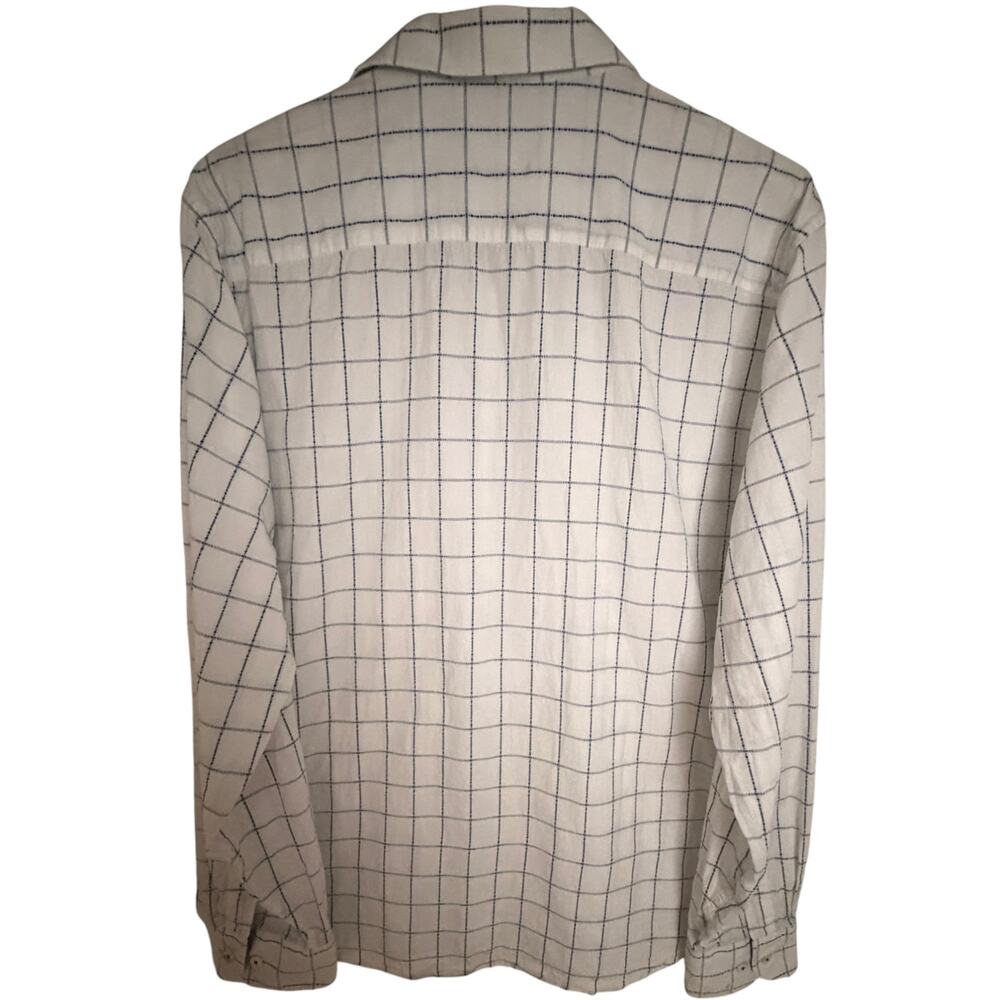 Bugatchi Men's Large White Blue Windowpane 100% Cotton Button-Up Shirt - Picture 2 of 6